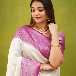 ZIBLON Ethnic Motifs Woven Design Zari Kanjeevaram Saree-image-87