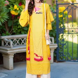 Pannkh Flamingo Printed Round Neck Flared Sleeves Double Layered A-Line Kurta-picture-29