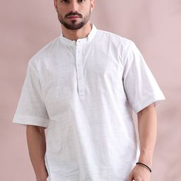 FILORI Geometric Woven Design Band Collar Pure Cotton Straight Short Kurta-image-65