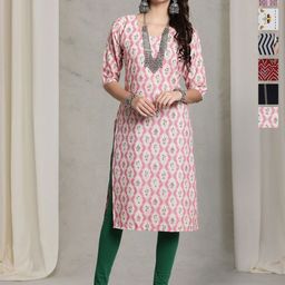 7Threads Women Ethnic Motifs Printed Thread Work Floral Crepe Kurta-image-101