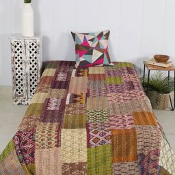 HANDICRAFT PALACE Brown PrintedKantha Patchwork Bed Cover-image-19