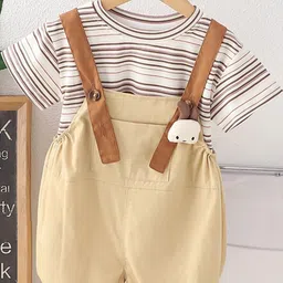 LULU & SKY Boys Dungarees With Striped T-Shirt-image-22