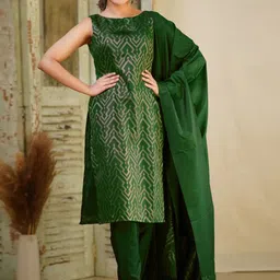 Siya Fashion Geometric Woven Design Notch Neck Straight Kurta With Trousers & Dupatta-picture-24