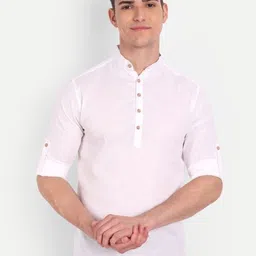 AMRIT TOP WEAR Mandarin Collar Organic Cotton Short Kurta-picture-8