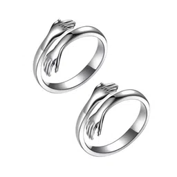 Zoey Set Of 2 Silver-Plated Intricate Textured Hand Shaped Adjustable Finger Rings-55
