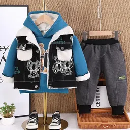 TrendyKid Boys Printed Hooded Sweatshirt With Joggers & Waistcoat-image-62