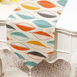 STITCHNEST Beige & Blue Printed Tasseled Table Runner-42