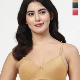 LILY Mfruomalg Pack Of 3 Full Coverage Seamless Lightly Padded T Shirt Bra-picture-56