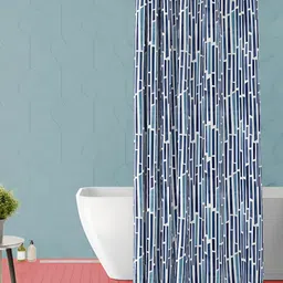 ArtzFolio Blue & White Striped Waterproof Shower Curtain-image-32