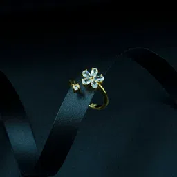 ARTKLIM Gold-Plated Flower Drop American Diamond Studded Adjustable Finger Ring-21