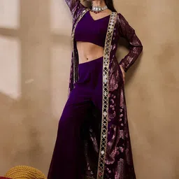 MABISH by Sonal Jain V-Neck Sleeveless Top With Palazzo With Jacket-picture-42