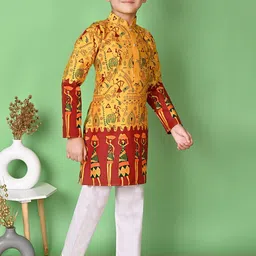 NFC CREATION Boys Printed Regular Dupion Silk Kurta with Pyjamas image 3