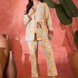 Sangria Floral Printed Pure Cotton Top & Trouser With Jacket Co-Ord Set-picture-11