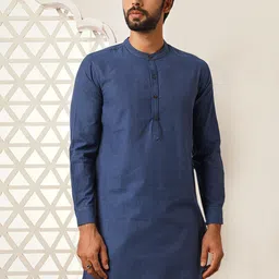 JAYPORE Woven Design Mandarin Collar Cotton Straight Kurta-image-56