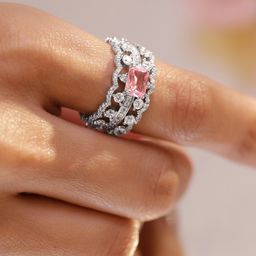 Rubans Rhodium-Plated Cubic Zirconia Studded Adjustable Ring-picture-44