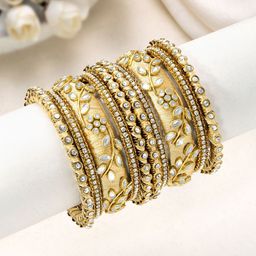 Peora Set Of 10 Gold-Plated Kundan Studded Chuda Bangles-image-16