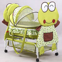 Babyhug Froggy Print Cradle With Mosquito Net and Swing Lock function - Green image 3
