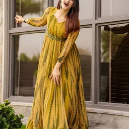 Jash Creation Women Tie and Dye Fit and Flare Maxi Dress Comes with a belt-58