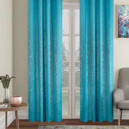 SOKNACK Turquoise Blue & Black Set of 2 Geometric Long Door Curtain-9