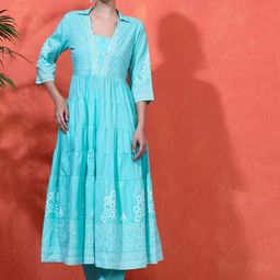 Sangria Embroidered Pure Cotton A-Line Kurta & Trousers Set-picture-13