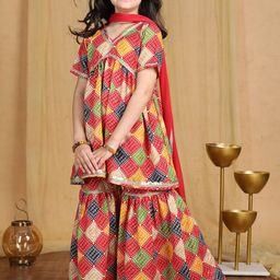 Cutiekins Girls Bandhani Printed Empire Gotta Patti Kurta with Sharara & With Dupatta-17