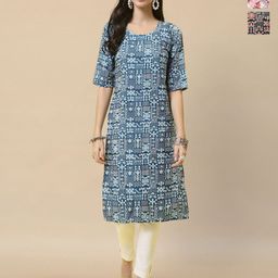 HERE&NOW Selection Of 3 Ethnic Motifs Printed Round Neck Straight Kurtas-image-18