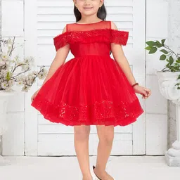 BAESD Cold-Shoulder Net Fit & Flare Dress-12