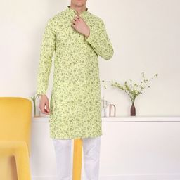 SKAVIJ Men Floral Printed Regular Pure Cotton Kurta with Pyjamas-picture-41