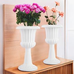 Kuber Industries 2-Pcs White Textured Flower Vases-3