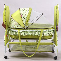 Babyhug Froggy Print Cradle With Mosquito Net and Swing Lock function - Green image 4