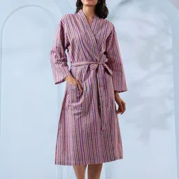 CRAFIQA Printed Pure Cotton Shawl CollarBathRobe image 2