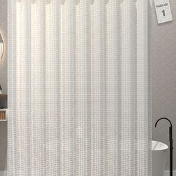 Kuber Industries Aura White & Beige Square Printed Waterproof Shower Curtain With 12 Rings-33