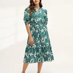 DressBerry Women Mandarin Collar Fit & Flare Midi Dress-picture-9