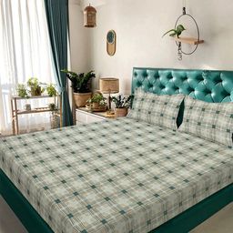 KLOTTHE Green & White Geometric 300 TC King Double Bedsheet Set-2.50mx 2.25 m-image-64