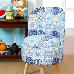 Shadowkart White & Beige Ethnic-Printed Wooden Sitting Stool Ottoman-image-12