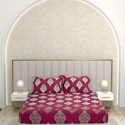 Pure Decor Purple & White Ethnic Motifs 330 TC Queen Bedsheet with 2 Pillow Covers-picture-41