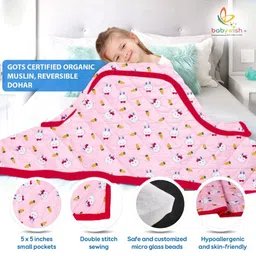 Babywish Kids Pink & White Cartoon Characters Cotton 400 GSM Single Bed Dohar-image-0