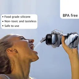 Kuber Industries Black Pack of 4 Collapsible Water Bottles With Flip Cap-600 ml Each image 3