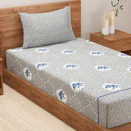 SWAYAM Grey & White Ethnic Motifs 144 TC Queen Bedsheet with 1 Pillow Covers-image-5