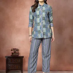 Moda Rapido Printed Shirt Collar Shirt With Trousers Co-Ords-picture-18