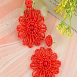Vientiq Gold-Plated Artificial Beads Beaded Floral Shape Drop Earrings-13