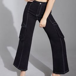 Life With Pockets Women Wide Leg High-Rise Heavy Fade Stretchable Denim Jeans-image-95