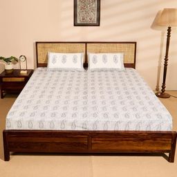 Fabindia Blue & White Ethnic Motifs 180 TC King Bedsheet with 2 Pillow Covers-picture-31