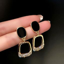 Celestria Square Shaped Rhinestone Studded Drop Earrings-0