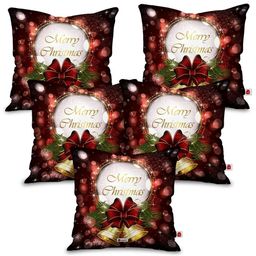 Indigifts Set Of 5 Red and Black PrintedPre-Filled Cushion-17