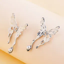 VAGHBHATT Silver-Plated Pearls Beaded Butterfly Shaped Drop Earrings-53