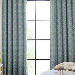 CASABLEU Teal Set of 2 Geometric Door Curtain-image-10