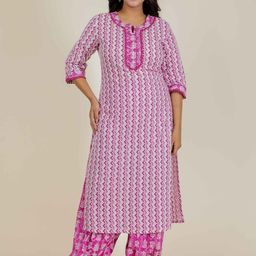Aramya Women Geometric Striped Flared Sleeves Anarkali Kurta-image-26