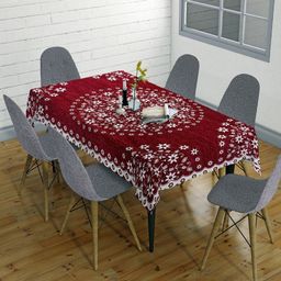 Sun Rise Maroon & White Floral Embroidered 6-Seater Table Cover-11
