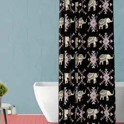 ArtzFolio Black Ethnic Motifs Printed Waterproof Shower Curtain-image-7